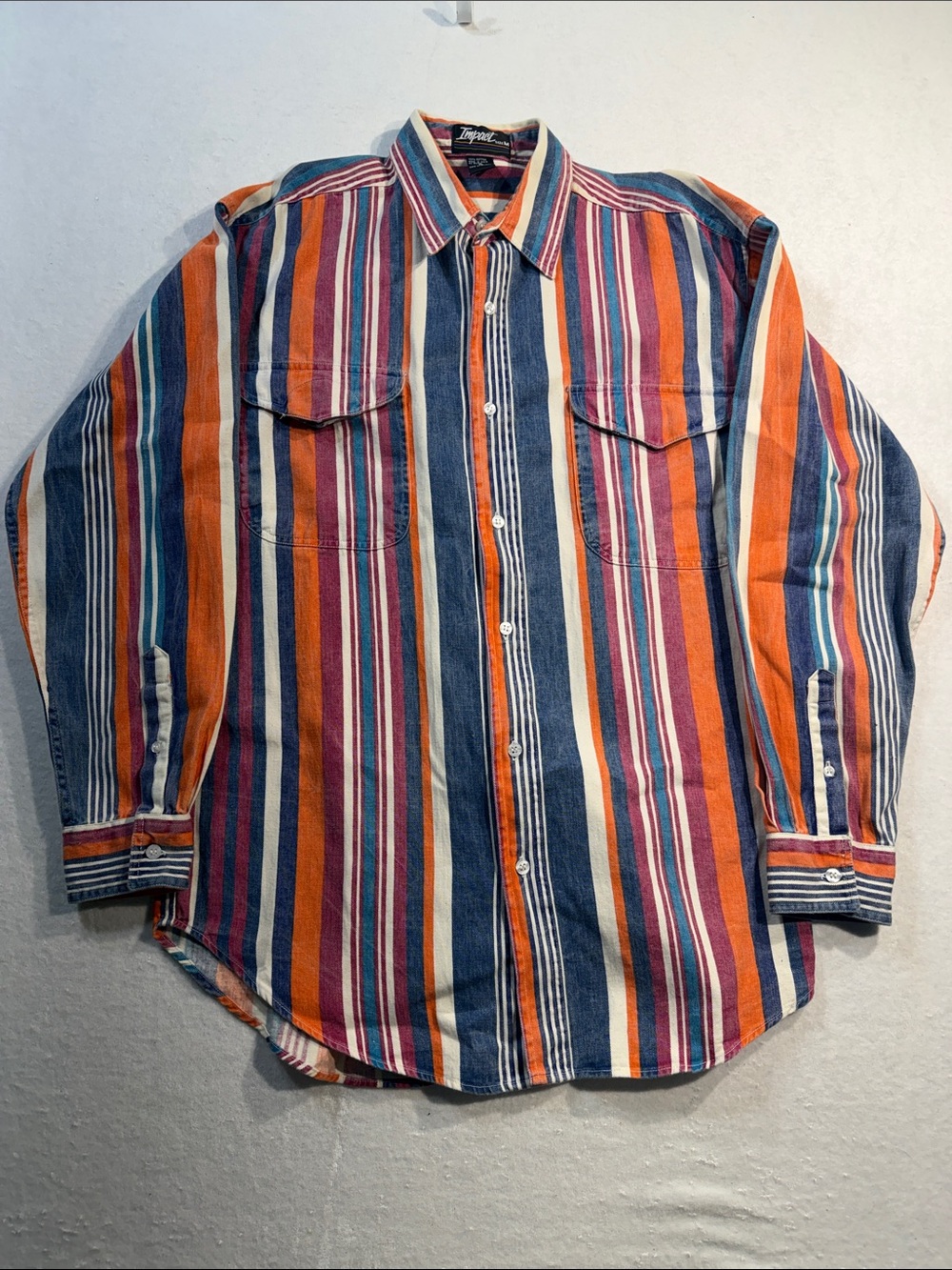 Vintage 90's Impact Oversized Vertical Stripe Button Down Shirt